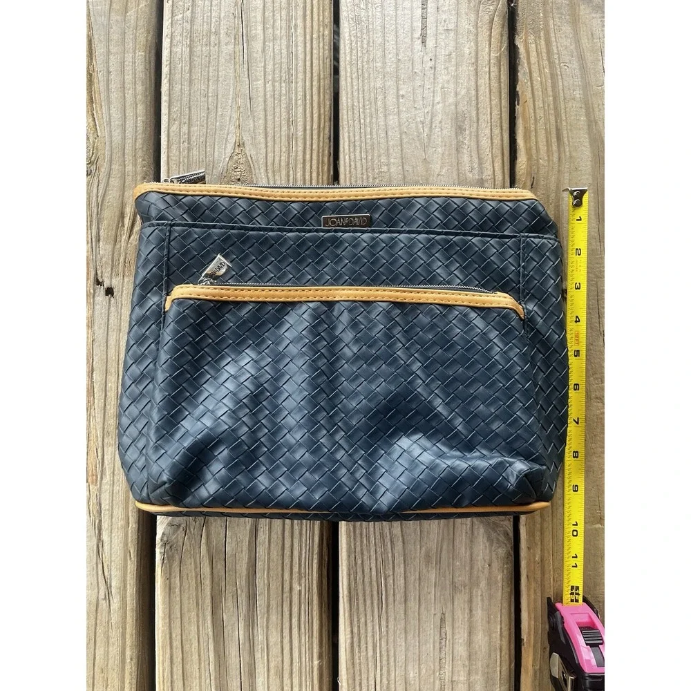 Joan &‎ David Navy Blue And Tan Woven Cosmetic Bag Makeup Toiletries